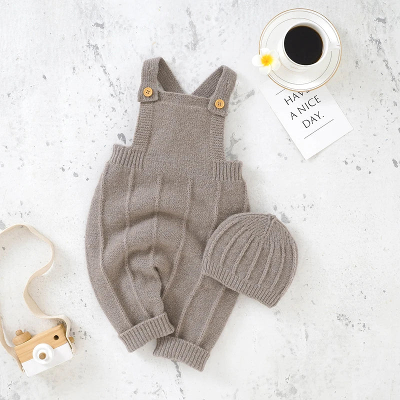 Baby Boy Knit Outfit Set | Winter Jumpsuit with Hat