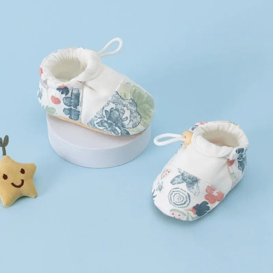 Infant Cotton Booties – Animal Print & Pattern Drawstring Baby Shoes - non slip