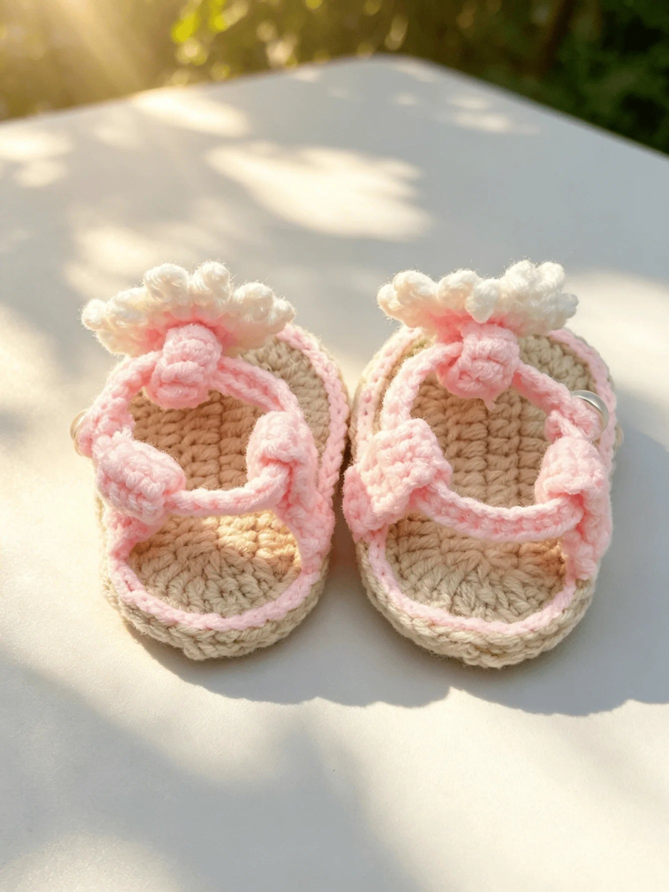 Handmade Crochet Baby Sandals | Daisy Flower Soft Sole Newborn Sandals