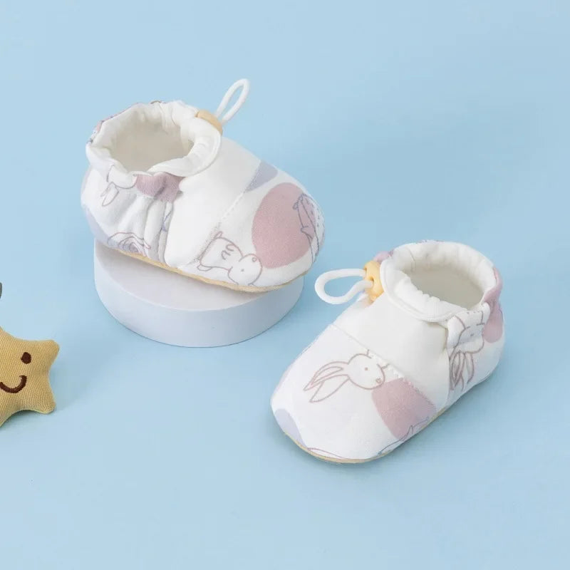 Infant Cotton Booties – Animal Print & Pattern Drawstring Baby Shoes - non slip