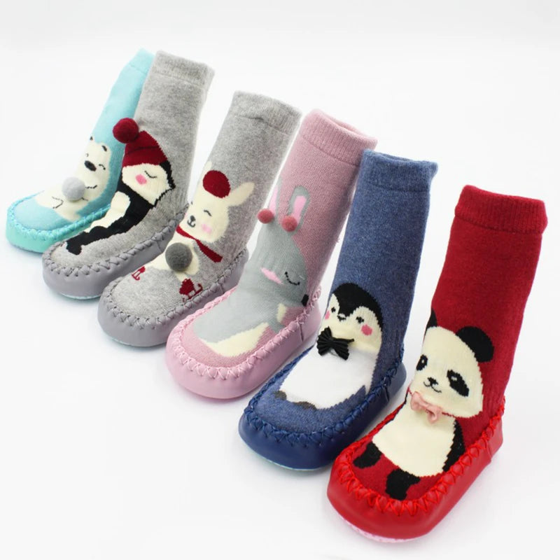 Animal anti-slip Sock Shoes for kids: Thick Terry Cotton with Rubber Soles