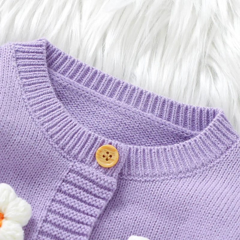 Baby Knit daisy Floral Romper | Soft Long Sleeve Newborn Outfit
