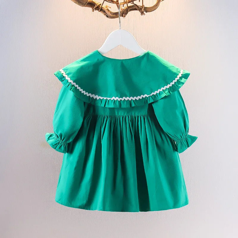 Baby & Toddler Girl Floral Collar Dress – Long Sleeve Ruffle Party Dress