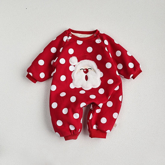 Polka Dot Baby Santa Romper – Perfect for Holiday Cheer!