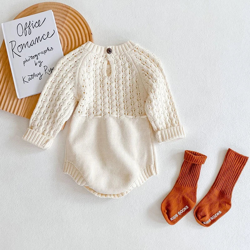 Baby Clothes Girls Romper Autumn Long Sleeve Baby Girl Knit Hollow Out Rompers Baby Jumpsuit Baby Clothes