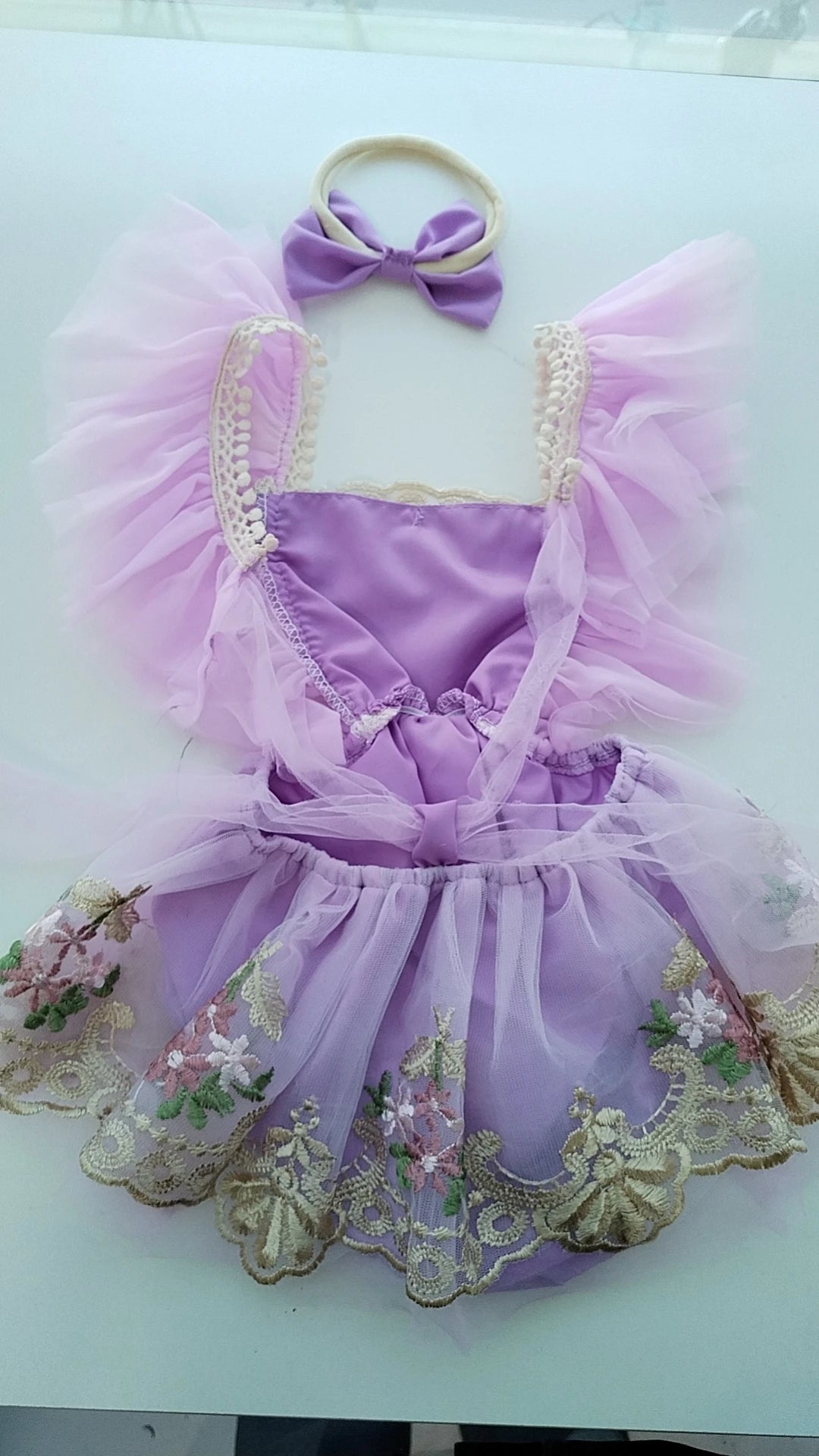 Baby Girl Tulle Lace Romper Dress | Floral Embroidered Princess Outfit with Headband (0–24 Months)