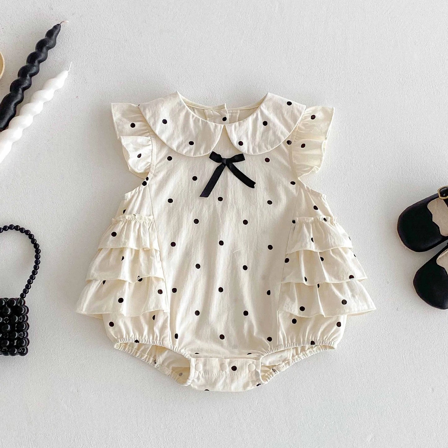Baby Girl Polka Dot Romper | Newborn Ruffle Outfit Infant Clothes
