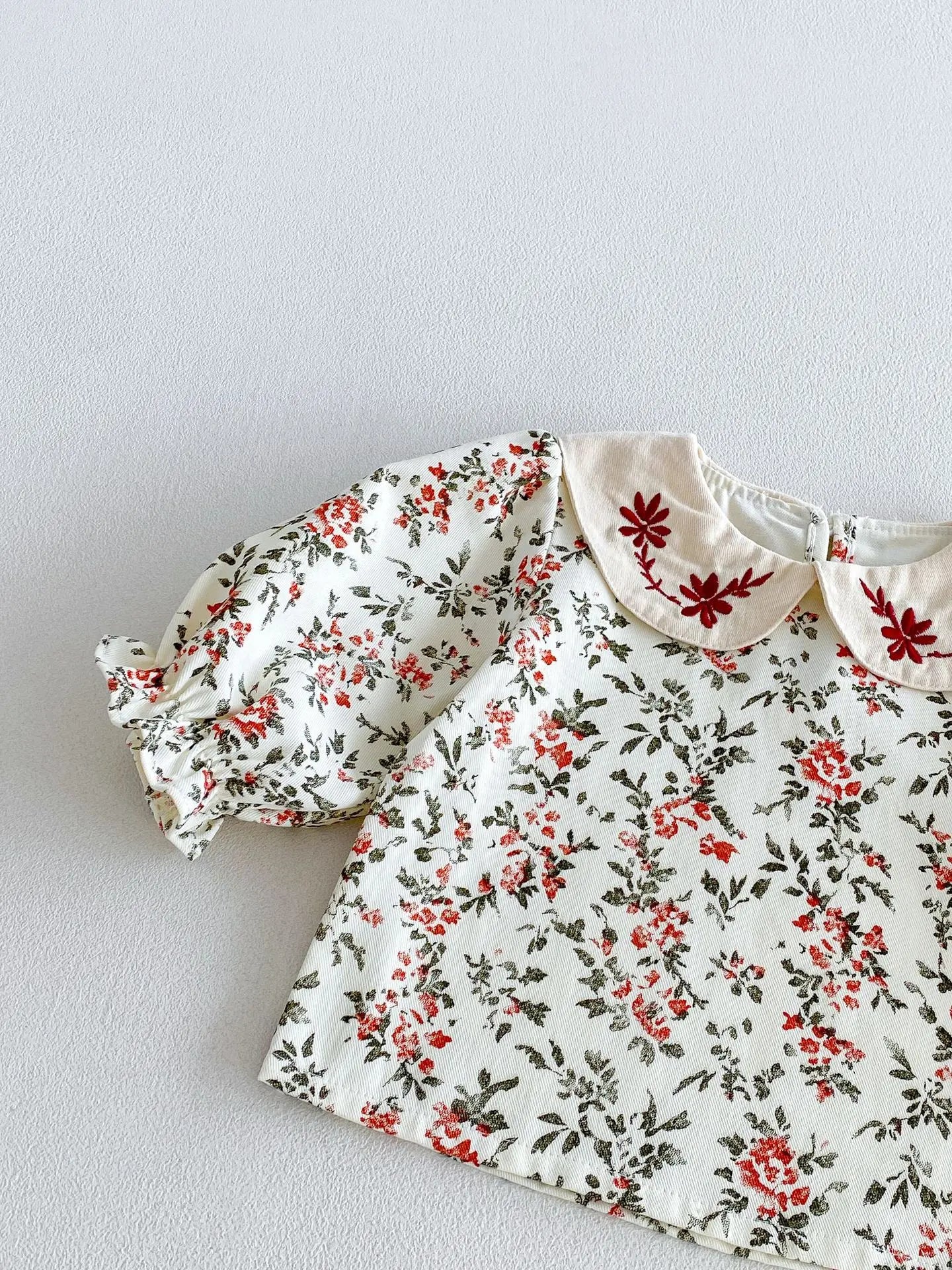Baby Girl Floral Blouse & Red Striped Suspender Bloomer Set