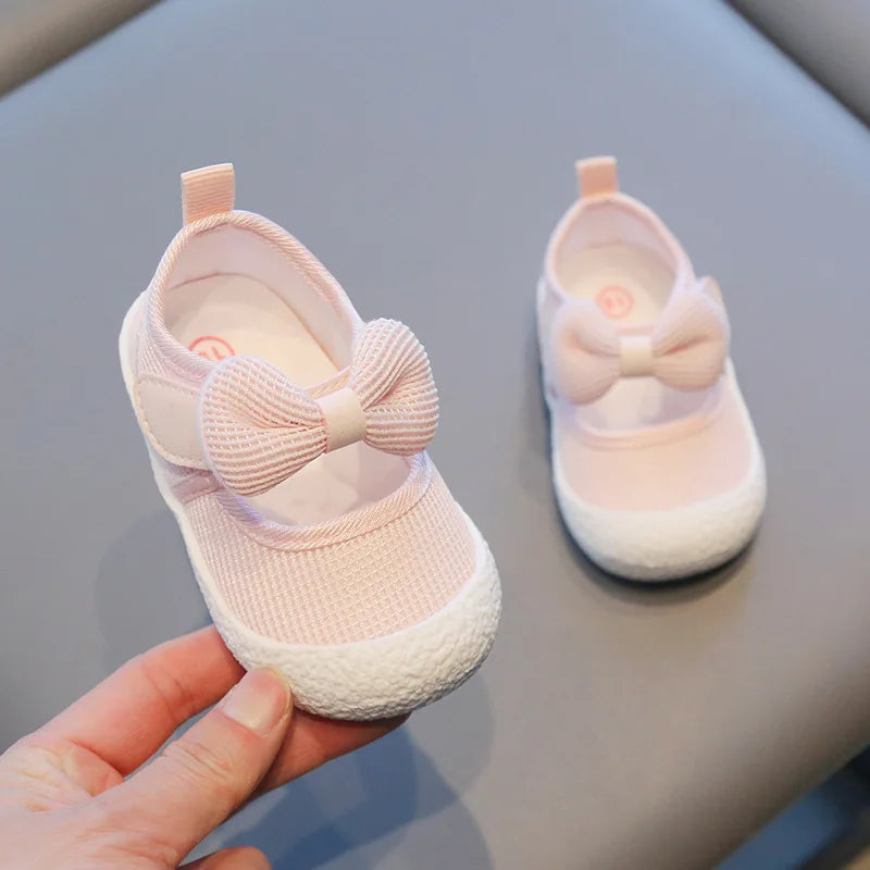 Baby Girl Shoes with Bow – Soft Sole & Velcro Strap First Walkers