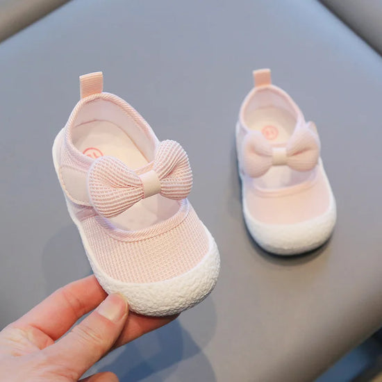 Baby Girl Shoes with Bow – Soft Sole & Velcro Strap First Walkers