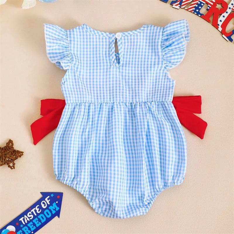 Baby Girl Patriotic Romper | 4th of July USA Flag Outfit Gingham Summer Set