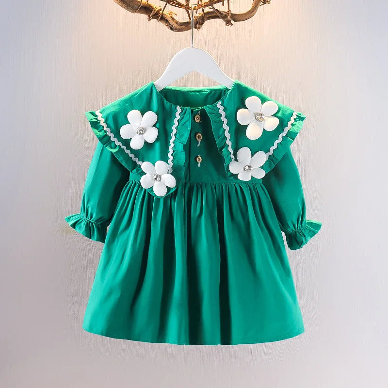 Baby & Toddler Girl Floral Collar Dress – Long Sleeve Ruffle Party Dress