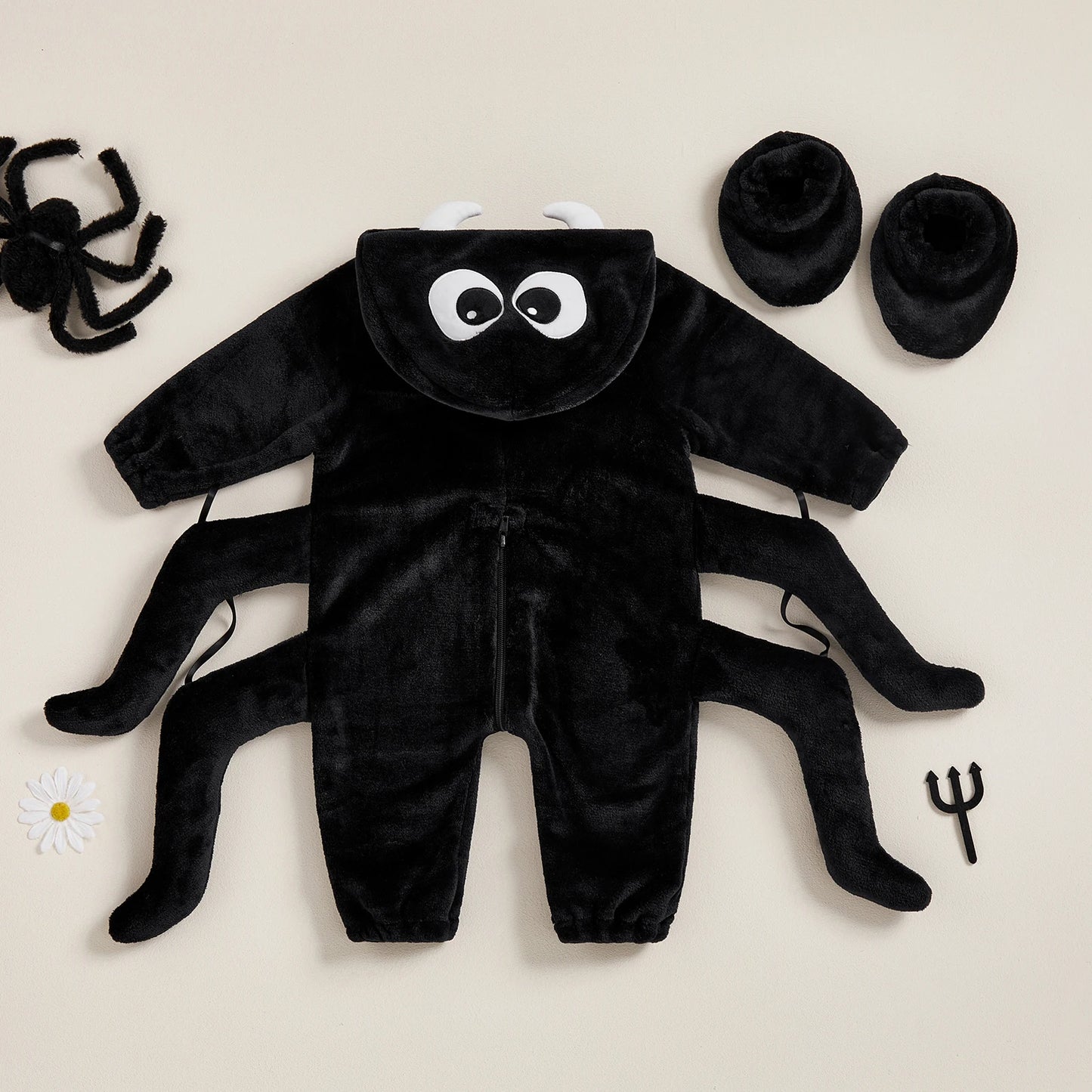 Halloween Baby Spider Creative Halloween Zipper Up Hooded Jumpsuit with Foot Cover ups