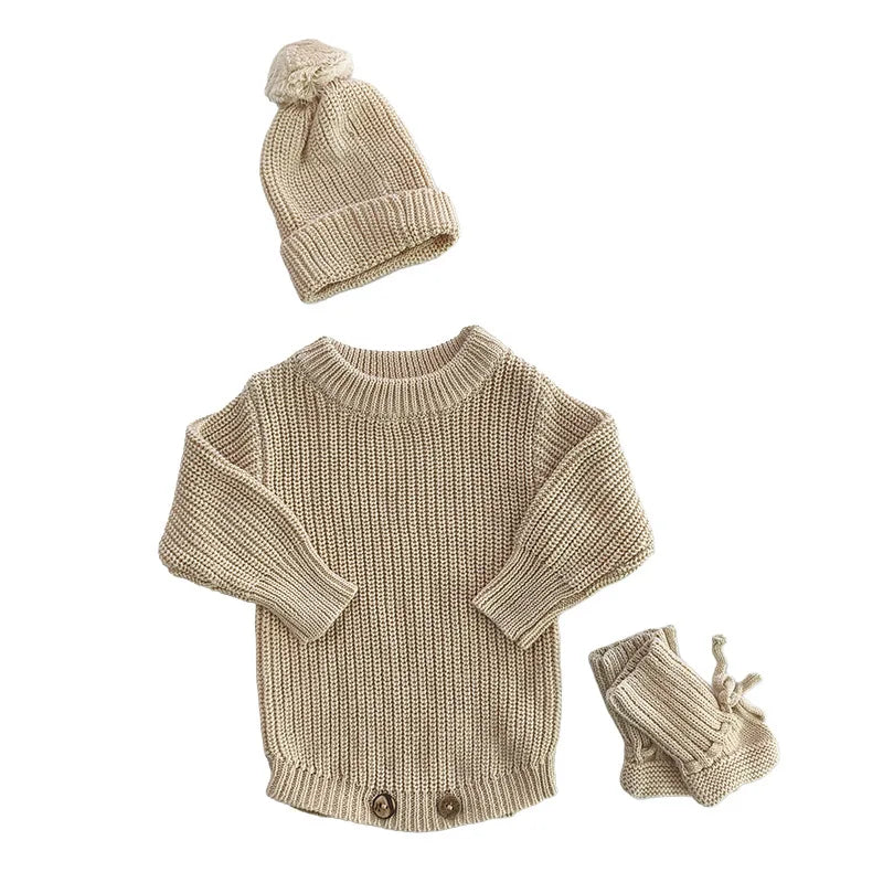 Personalized Baby Knit Sweater Romper Set with Name | Custom Newborn Outfit