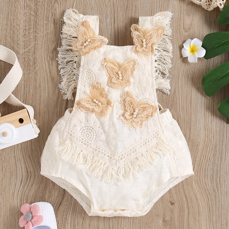 Baby Lace Romper Dress | Newborn Butterfly tussle Princess Outfit Toddler Party Dress