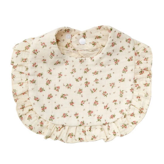 Ruffle Edge Baby Bib – Adjustable Snap Muslin Cotton Bib for Girls