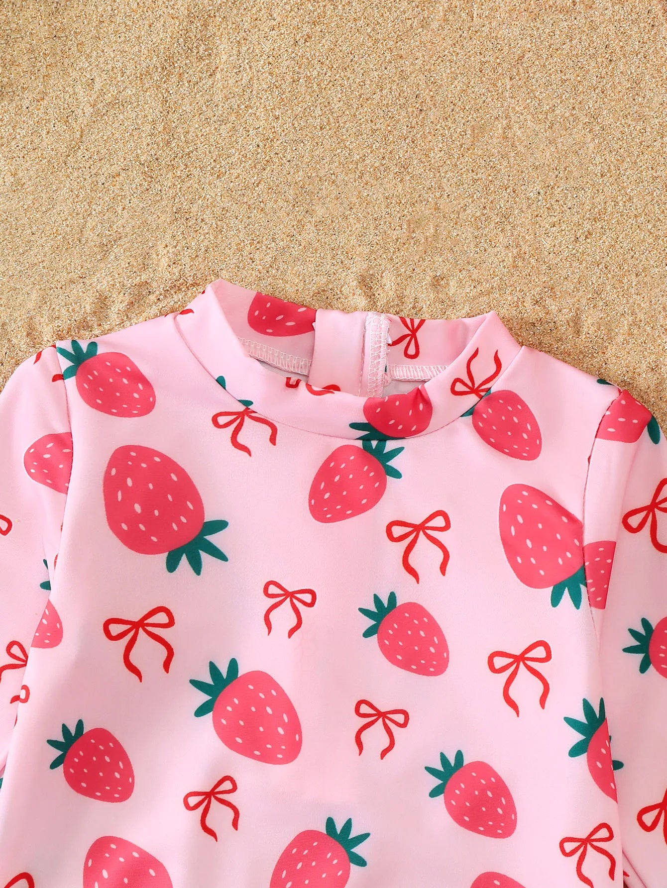 Traje de baño de fresa para bebé niña con gorro, UPF50+ Traje de baño de manga larga, Ropa de protección solar para playa y piscina de verano