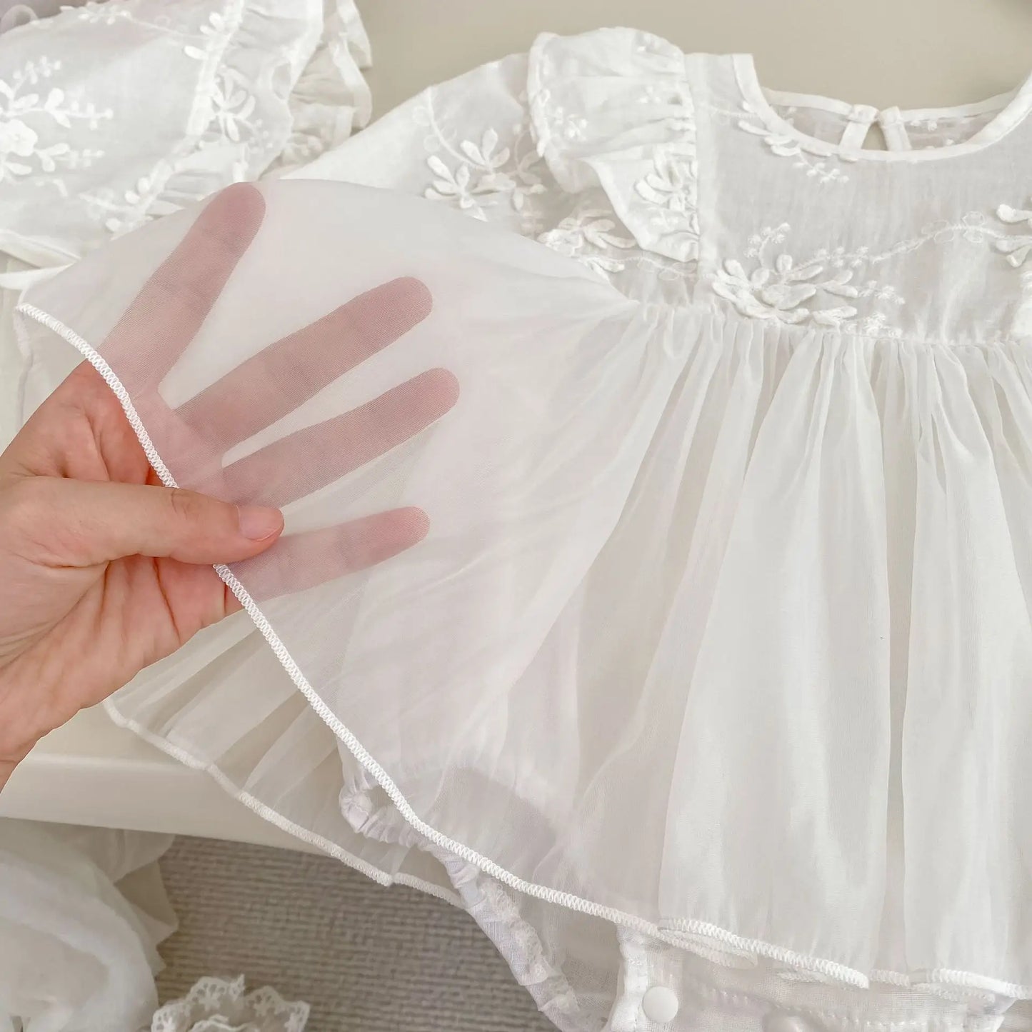 Baby Girl White Lace Romper Set | Princess Outfit with Bonnet