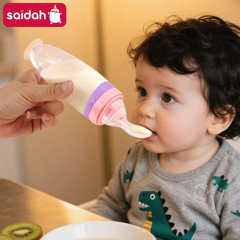 Baby Silicone Squeeze Feeder with Detachable Spoon
