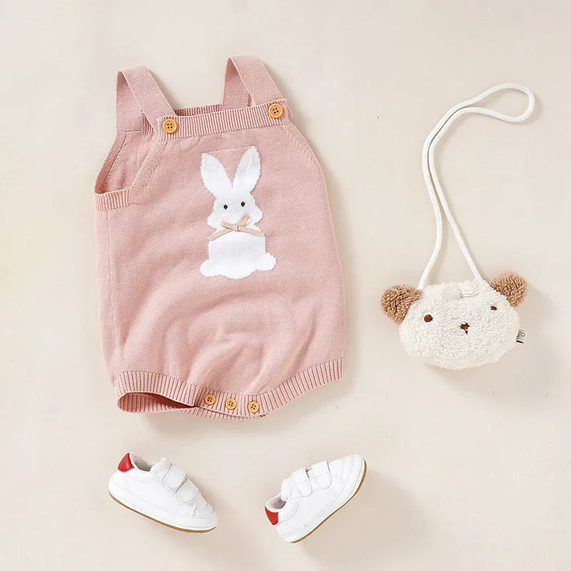 Baby Bunny Romper | Knit Newborn Outfit Bunny Overalls