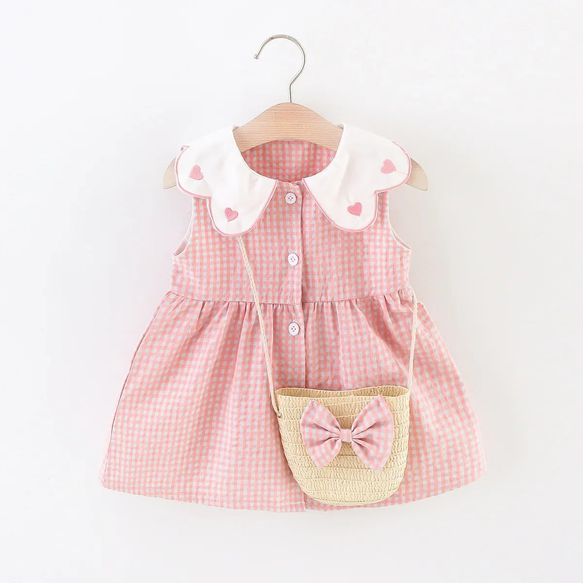 Baby Girl Pink Gingham Dress with Bag | Cute Summer Toddler Outfit Set
