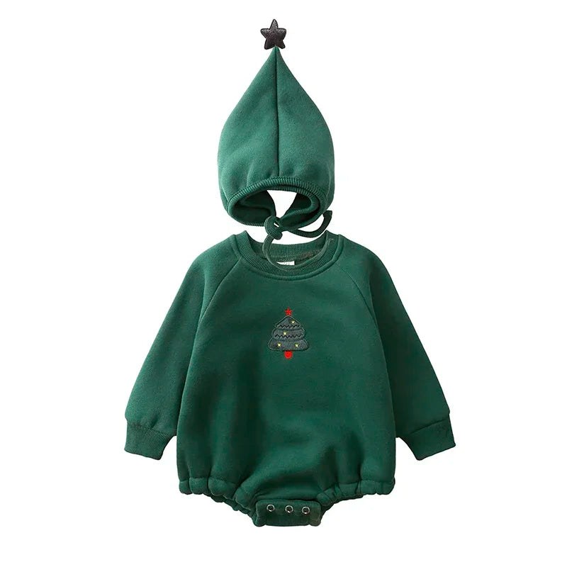 2025 Christmas Costumes Newborn Clothes Baby Romper+Hat Winter Cotton Embroidery Thicken Fleece Toddler Jumpsuit Infant Gift