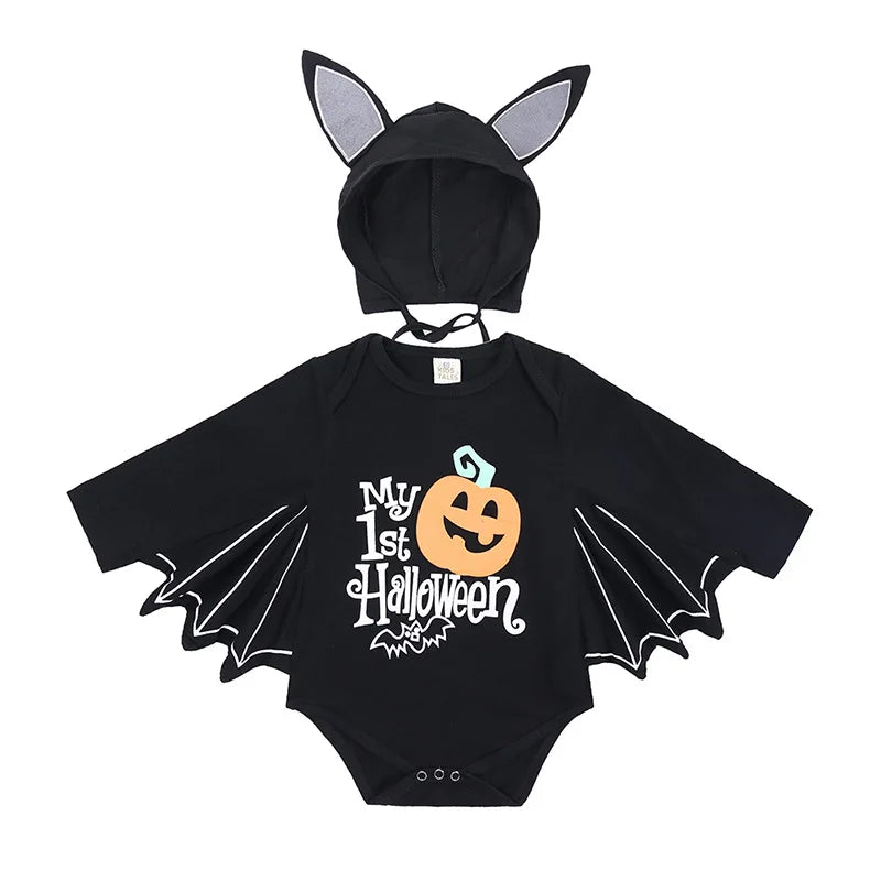 Baby Bat Halloween Costume Romper with Hat – First Halloween Outfit