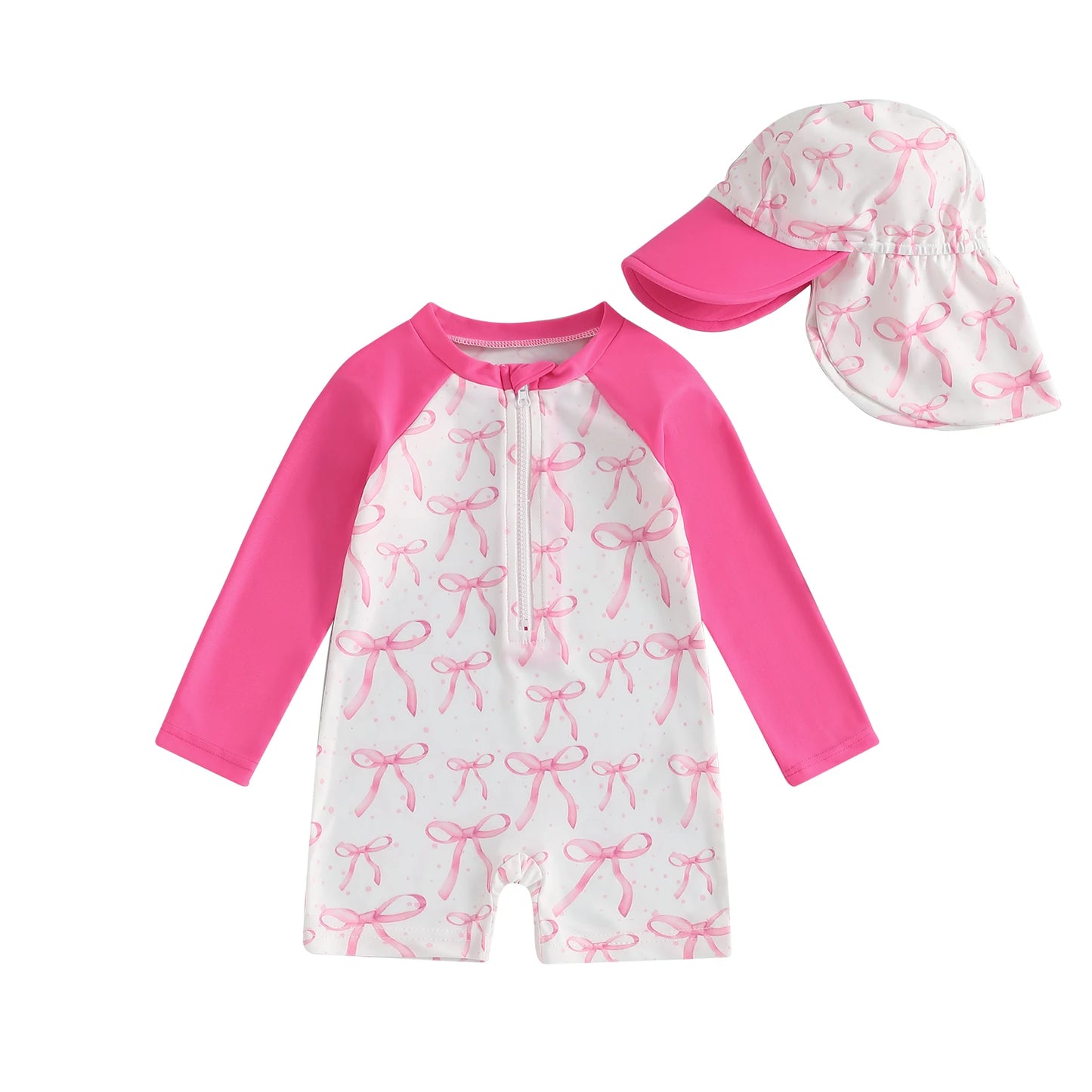 Baby Girl Strawberry Swim Romper Set | UV Sun Hat Summer Swimsuit