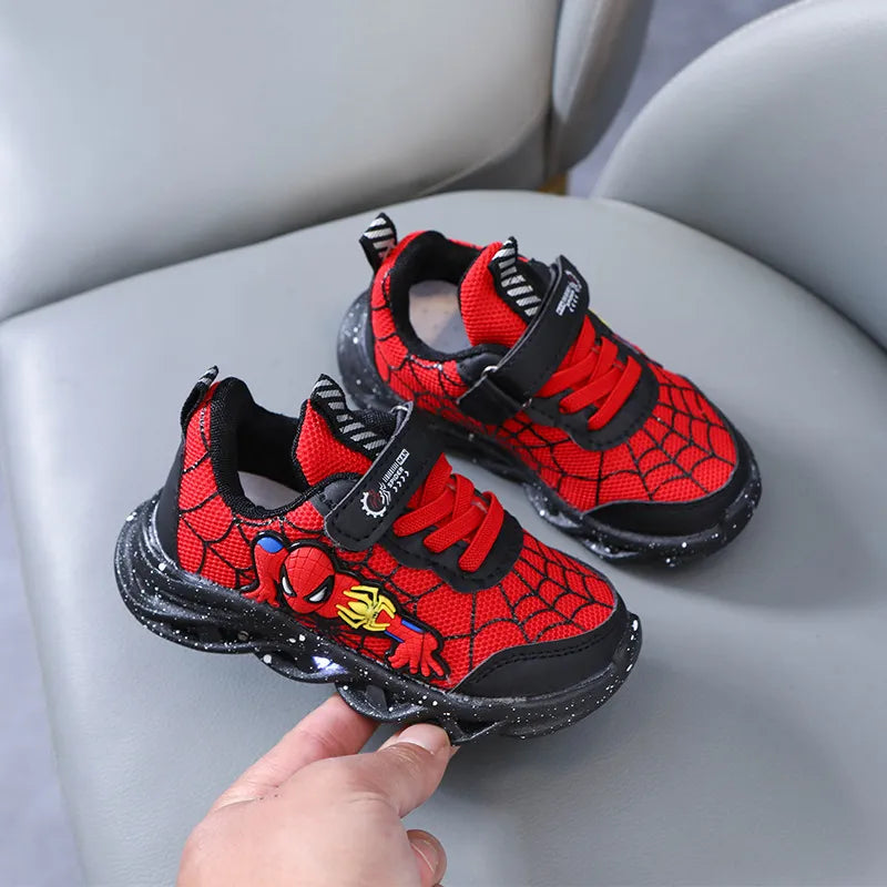LED Casual Sneakers Red Black For Spring Boys Cartoon Mesh Outdoor Shoes Children Lighted Non-slip Shoes Size 21-30