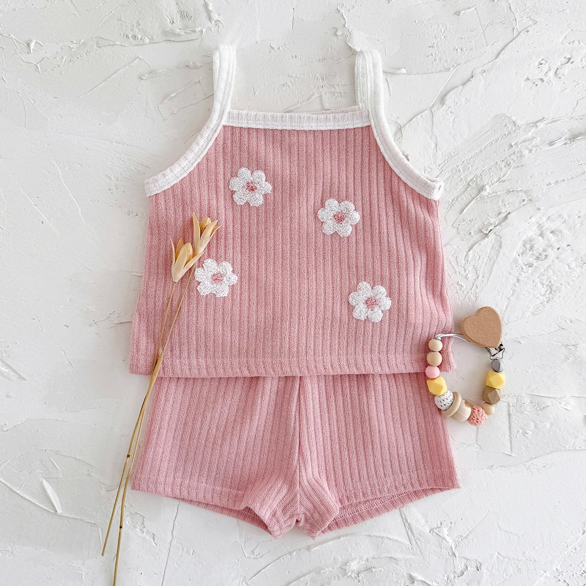 Baby Girl Summer Outfit Set | Ribbed Floral Crop Top & Shorts Matching Set