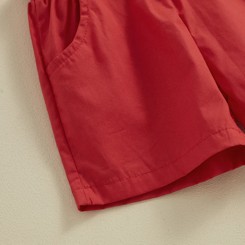 Valentine Baby Boy Outfit Heart Print Bodysuit with Red Bow Tie and Suspender Shorts