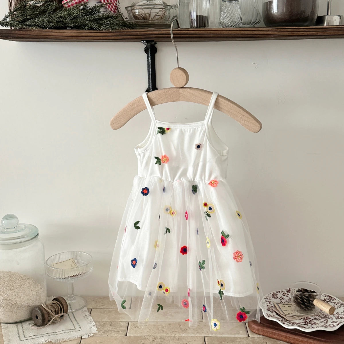 Baby Girl Floral Tulle Dress White | Embroidered Summer Party Outfit
