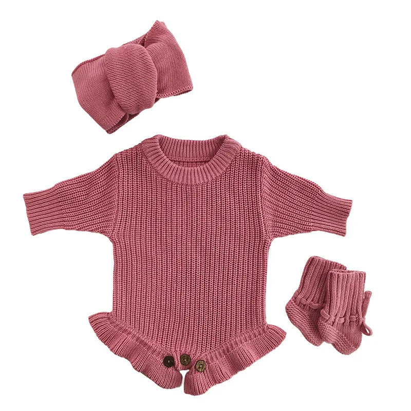 Personalized Baby Knit Sweater Romper Set with Name | Custom Newborn Outfit