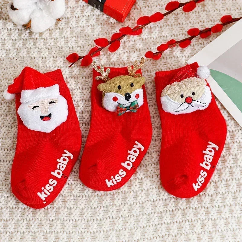 Baby Girl Socks Christmas Winter Thickened Cartoon Baby Non-slip Floor Shoes Christmas Socks Child Toddlers Red Floor Baby Sock