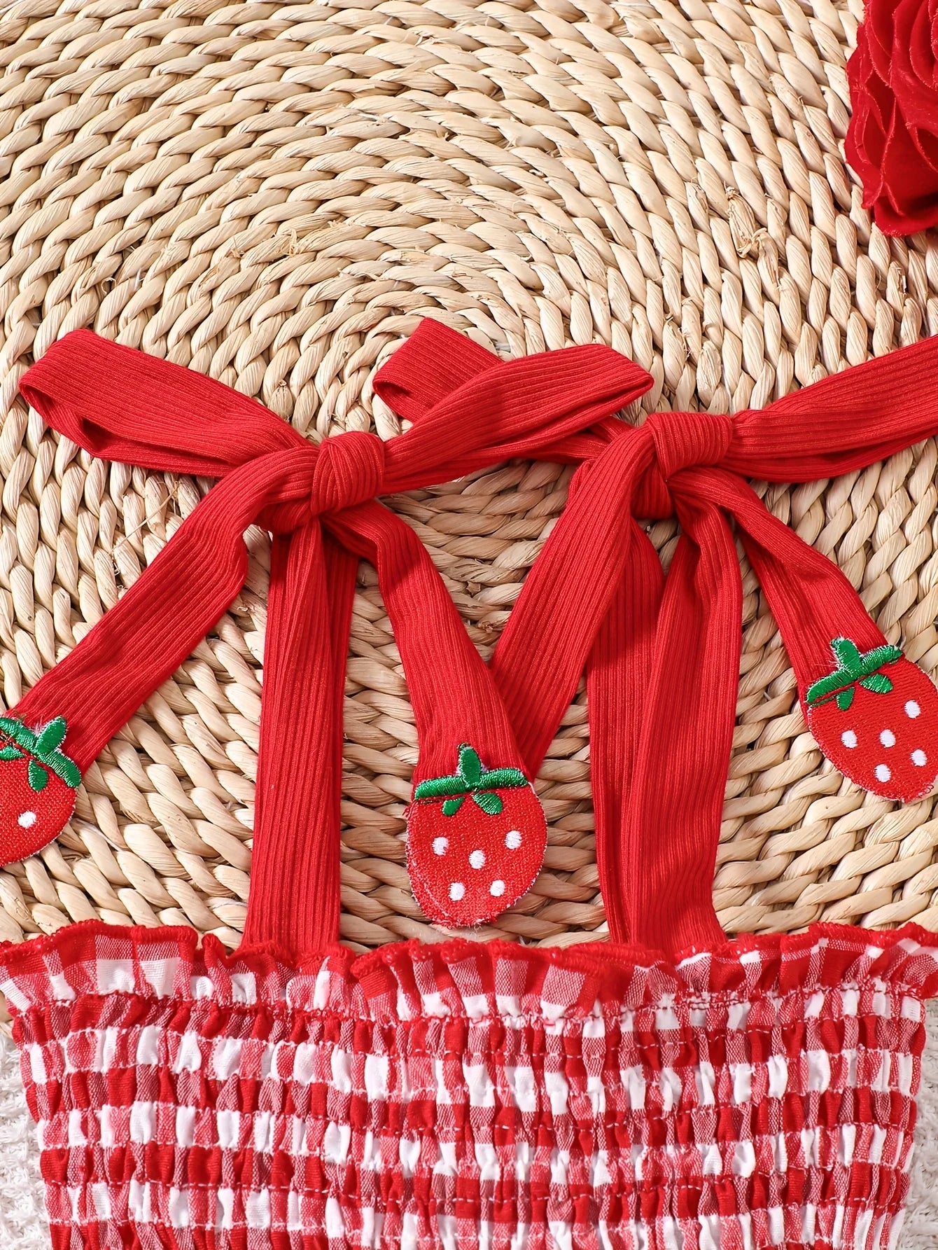 Baby Girl Strawberry Romper Dress Red Gingham | Summer Picnic Outfit