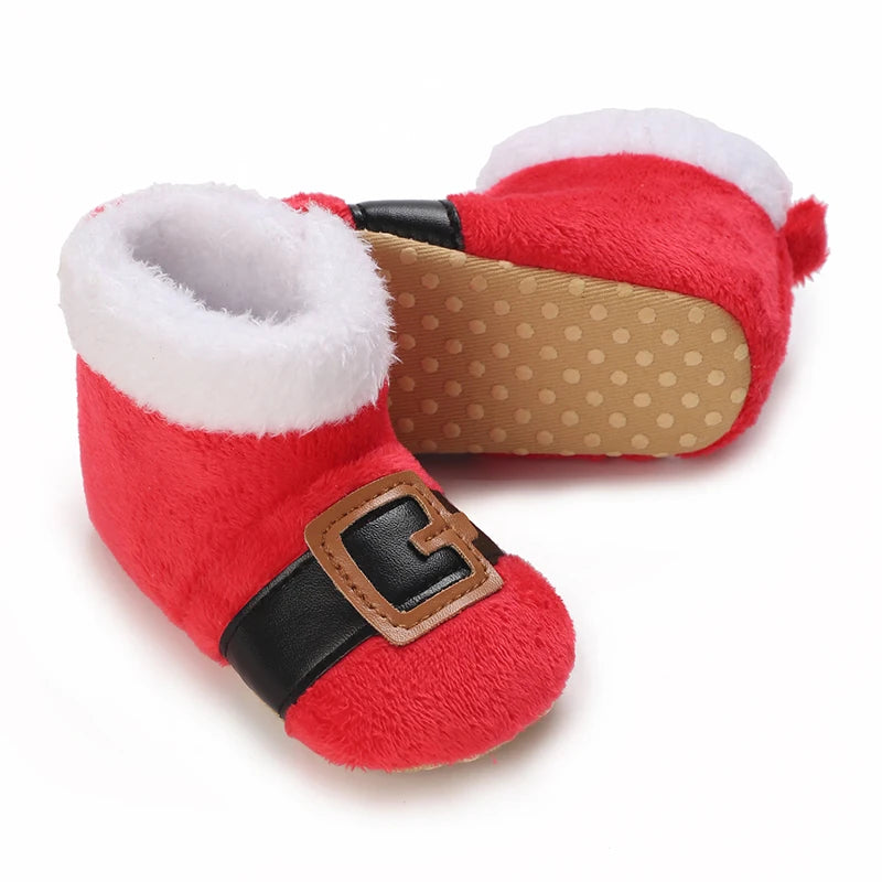 Infant Newborn Booties Santa Foot Socks Baby Christmas Boots Lovely Snowflake Santa Design Winter Warm Slippers Anti-Slip Shoes