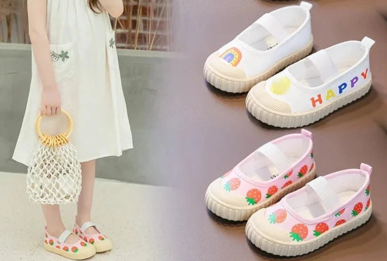 White Toddler Girl Canvas Strawberry Kids Shoes