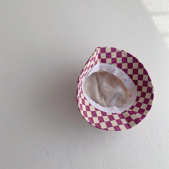 Cute Checkerboard Kids Bucket Hat – Soft Plaid Sun Cap for Baby Boys & Girls