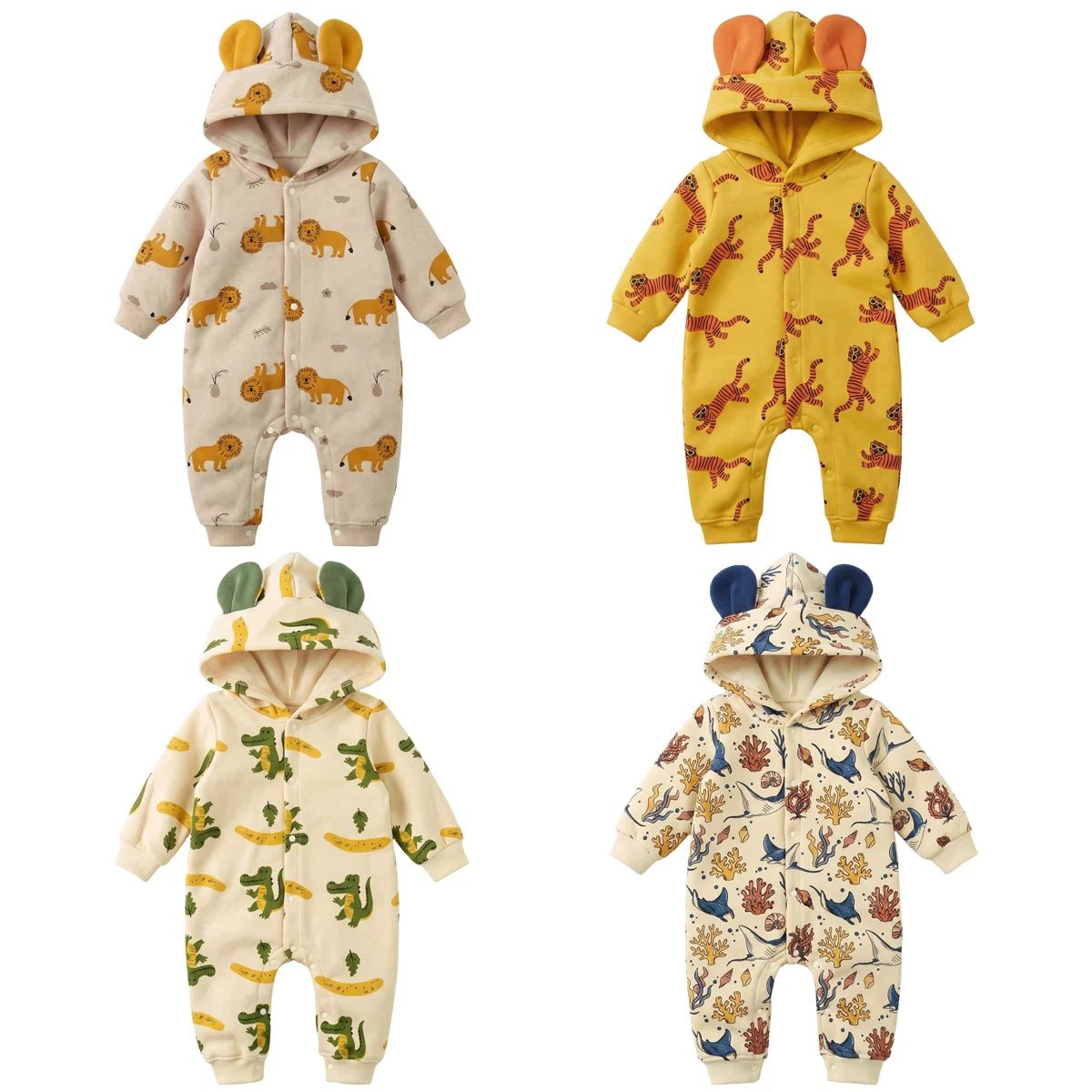 Baby Animal Print Hooded Romper with Ears