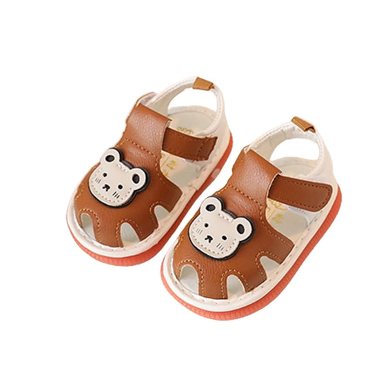 Non-Slip Baby First Walking Shoes – Summer Squeaky Sandals with Cute Bear Design
