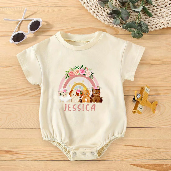 Personalized Rainbow Baby Romper – Jungle Birthday Outfit | Wild One Bodysuit for Infant Party
