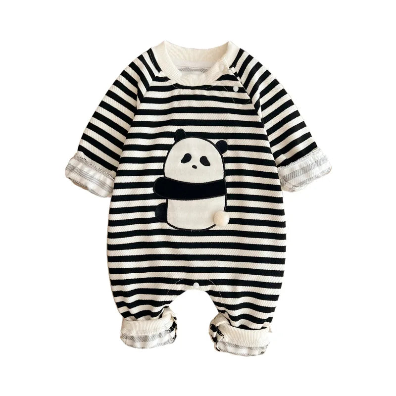 Panda Stripe Baby Long Sleeve Jumpsuit