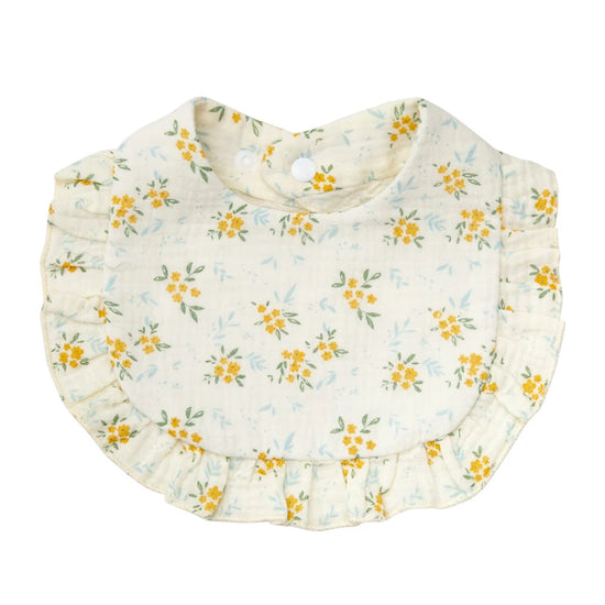 Ruffle Edge Baby Bib – Adjustable Snap Muslin Cotton Bib for Girls