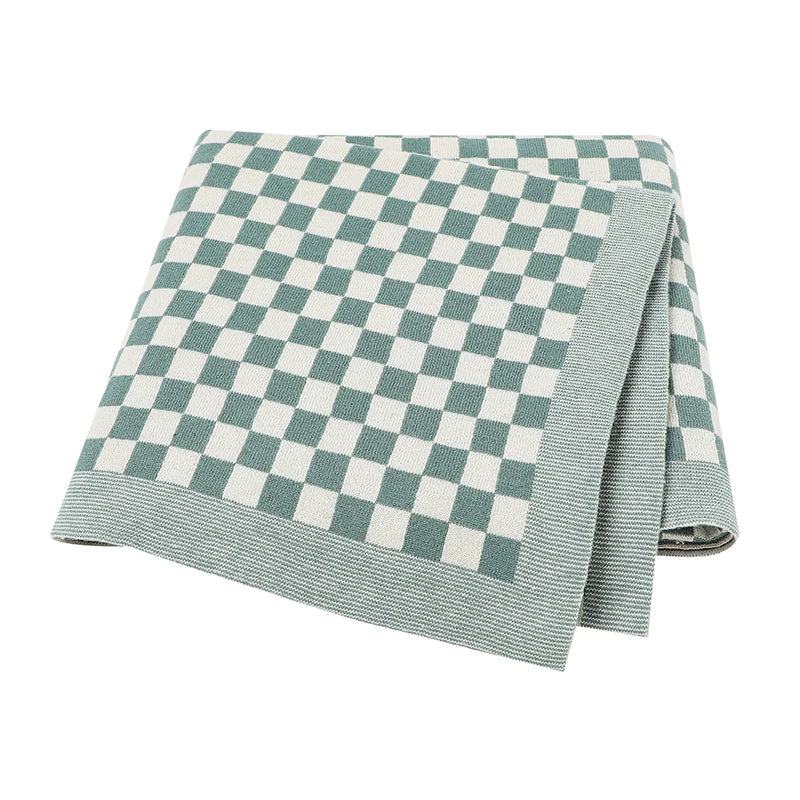 Newborn Baby Knitted Blanket | Soft Checkered Stroller & Bed Cover 100x80cm