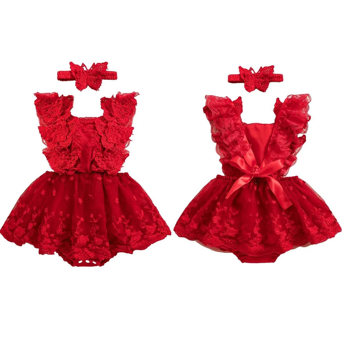 Baby Girl Butterfly Lace Romper & Headband Set