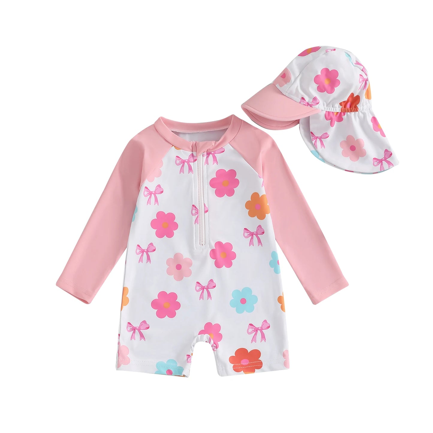 Baby Girl Strawberry Swim Romper Set | UV Sun Hat Summer Swimsuit