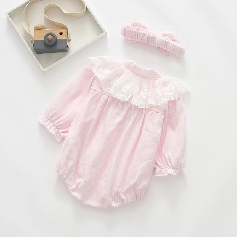 Baby Girl Lace Romper | Pink Blue Newborn Vintage Outfit