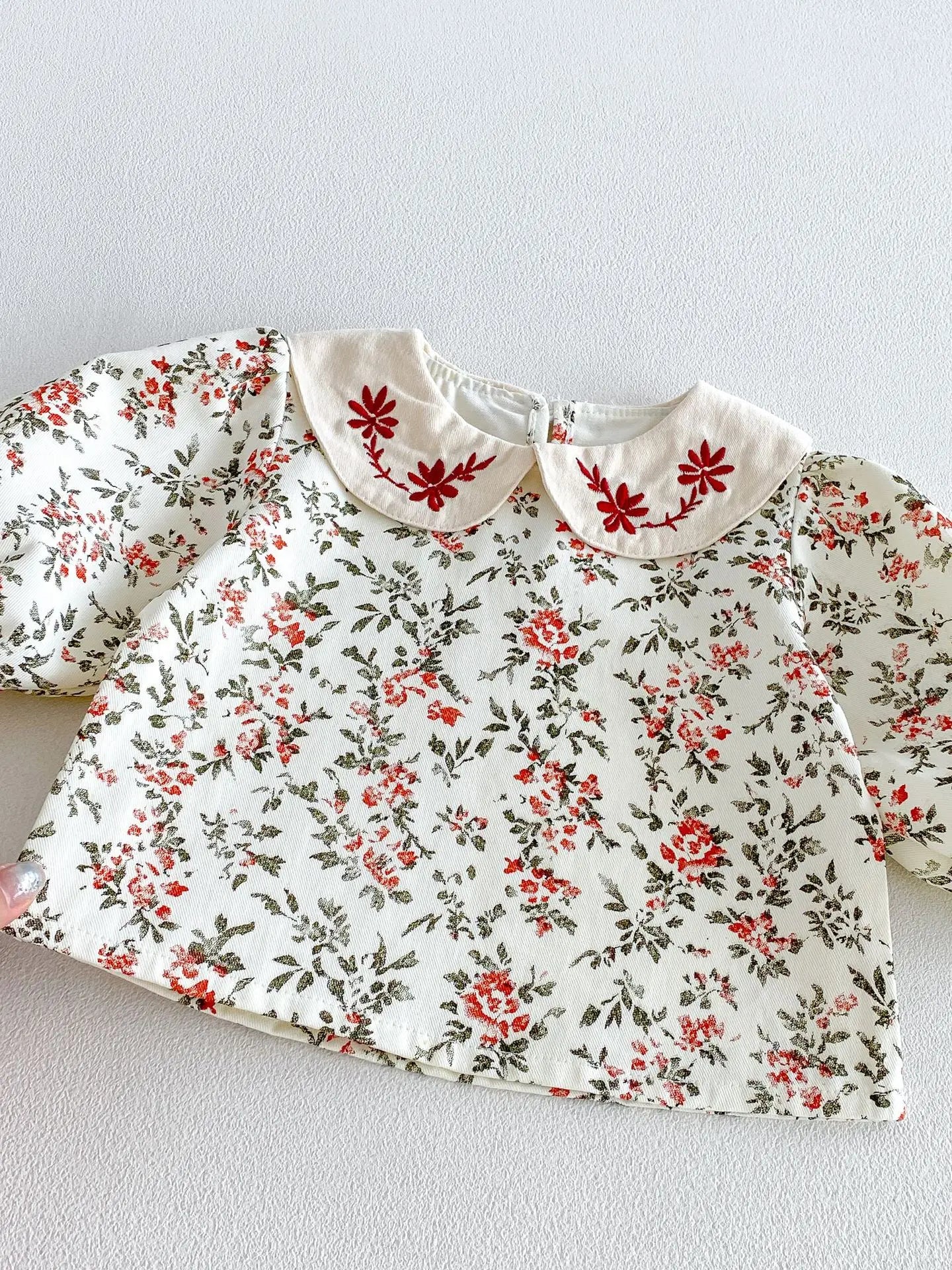 Baby Girl Floral Blouse & Red Striped Suspender Bloomer Set