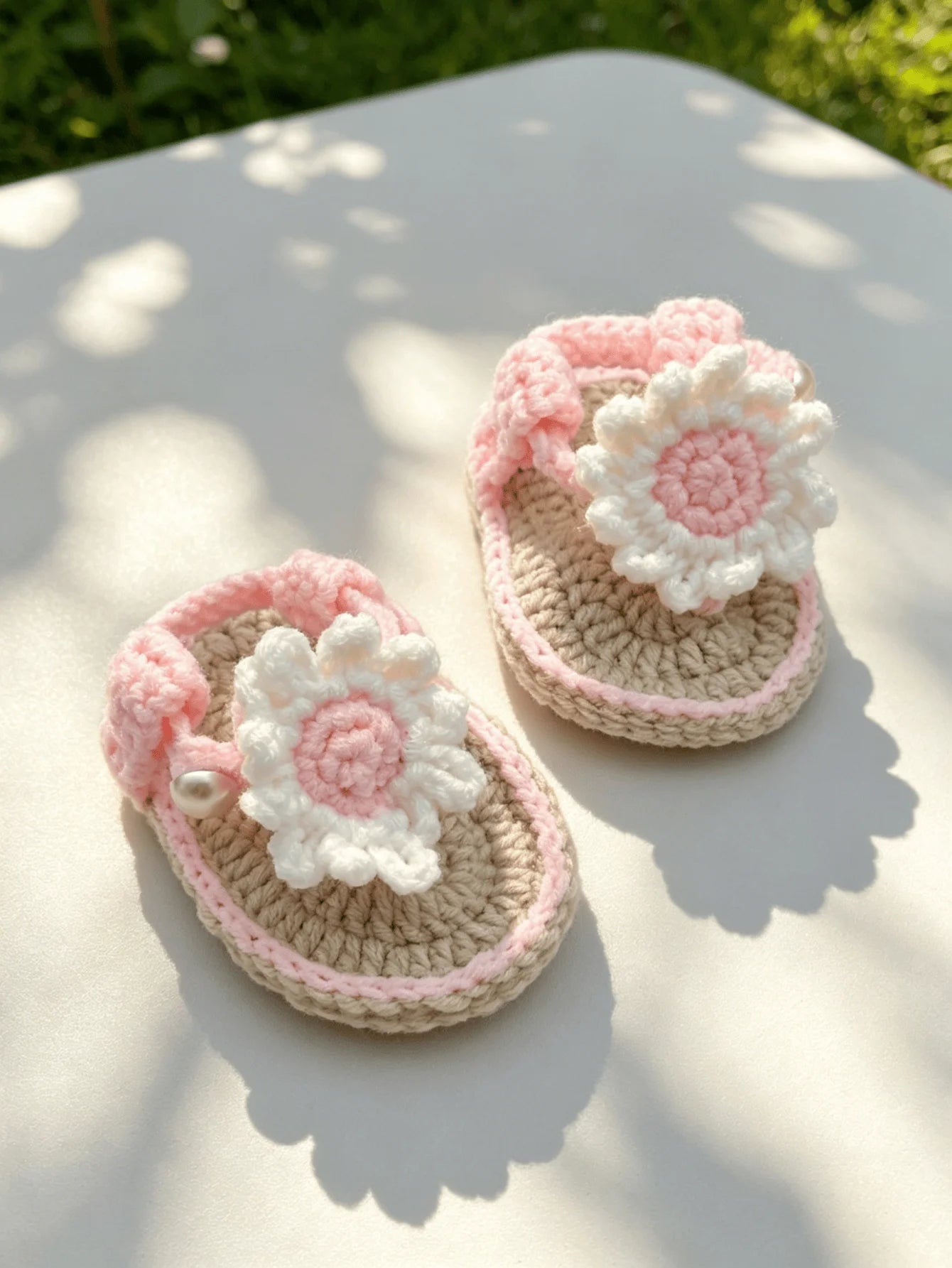 Handmade Crochet Baby Sandals | Daisy Flower Soft Sole Newborn Sandals