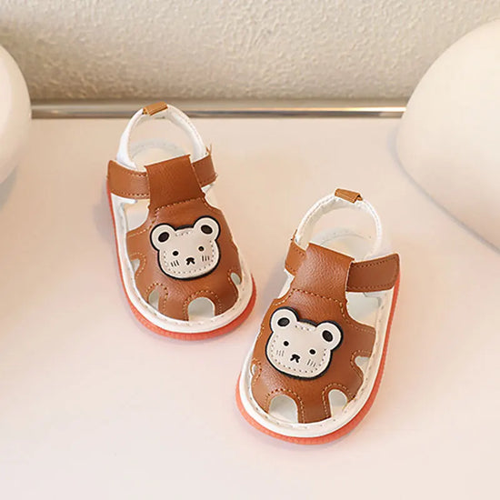 Non-Slip Baby First Walking Shoes – Summer Squeaky Sandals with Cute Bear Design